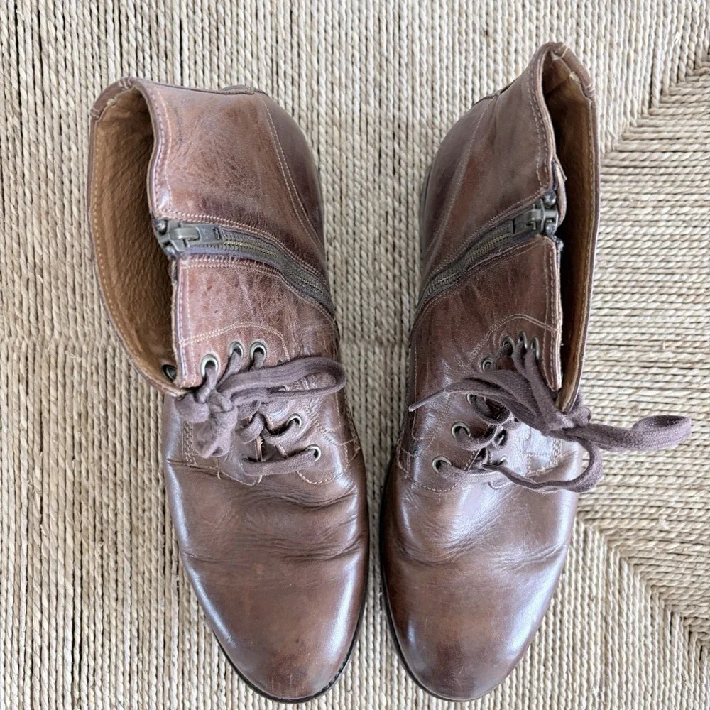 Frye Mens Sz 11D Bowery Lace-Up Boots Brown Leather Side Zip Military Utility